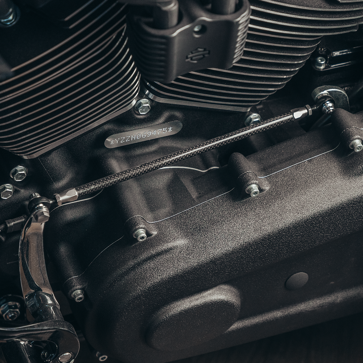 Trask carbon fiber shift linkage for Harley -Davidson motorcycles.